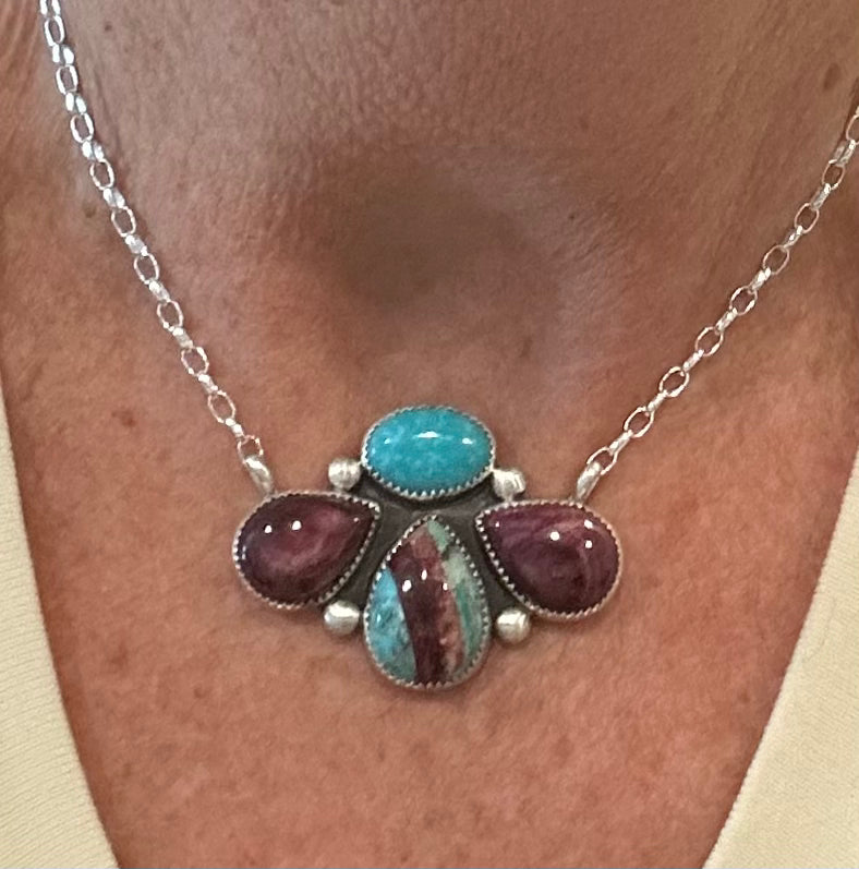 Purple Spiny Oyster Kingman Turquoise necklace