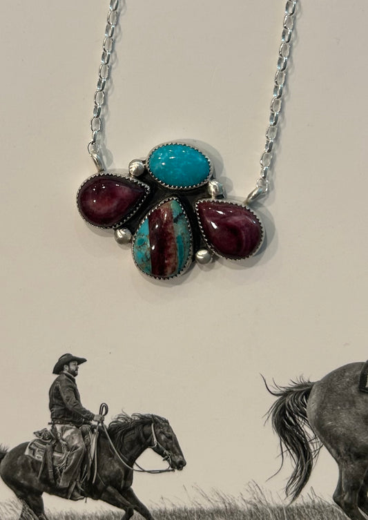 Purple Spiny Oyster Kingman Turquoise necklace